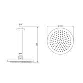 Abey Gareth Ashton Brass 200mm Round Shower Head with Ceiling Dropper - Black